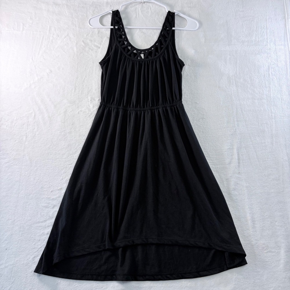 No Boundaries Dress High-Low Lattice Neckline Black Sleeveless Size M (7-9)